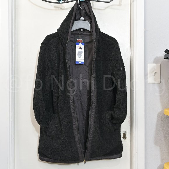 1 Madison Ladies' Fuzzy Jacket Black - Picture 3 of 9